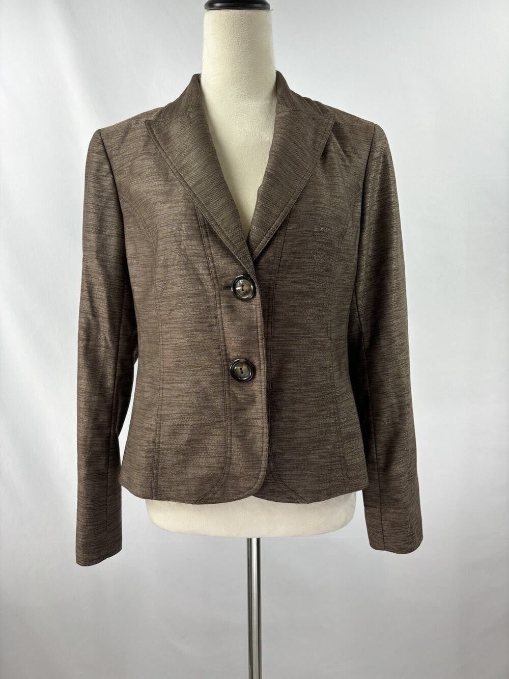 Lafayette 148 Blazer Jacket Brown Gold Metallic 6 Virgin Wool Blend Hourglass